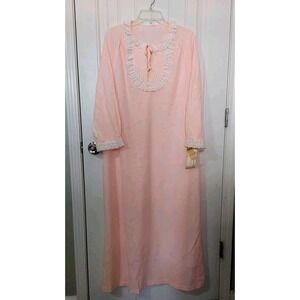 NEW Vintage Night Gown KOMAR Sz Large Pink Long Sleeve Lace Edwardian Victorian
